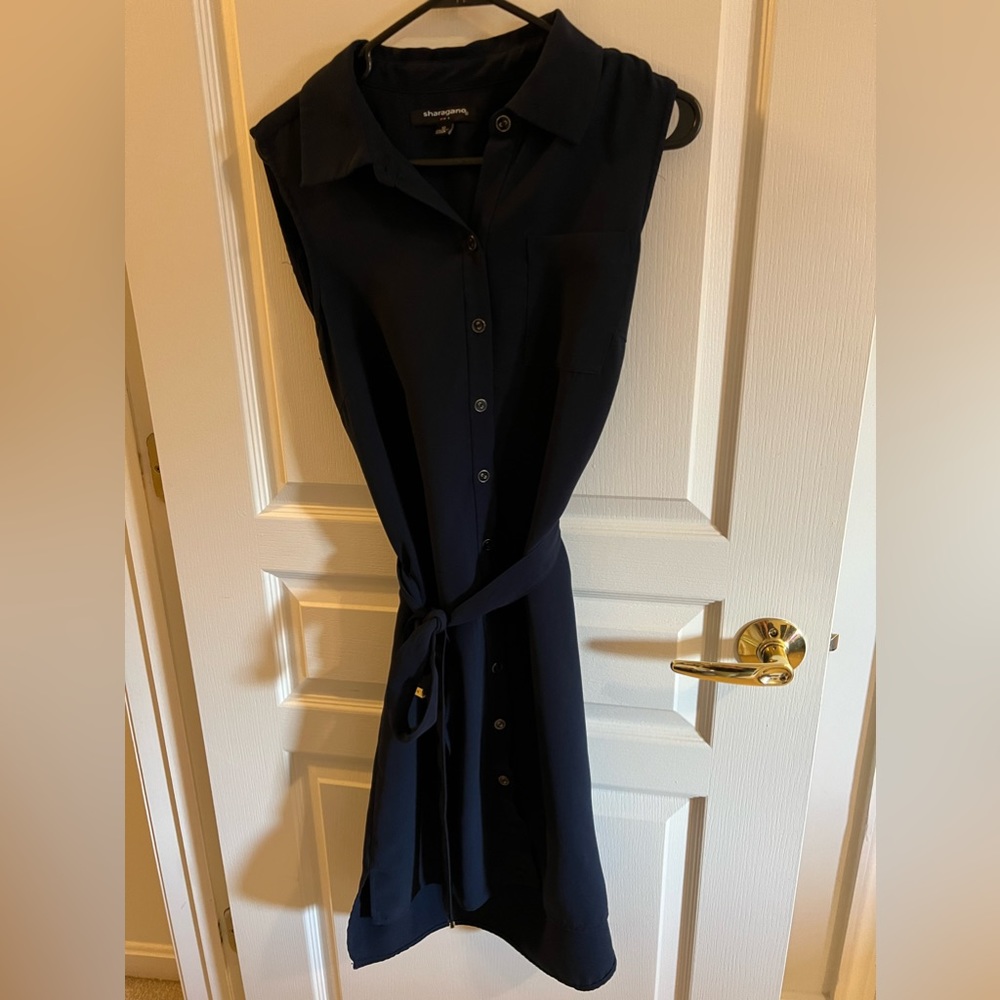 Navy blue button dress dress with belt - Sharangano - Size 10